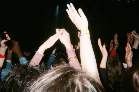 hands holding each other and raised high at concert