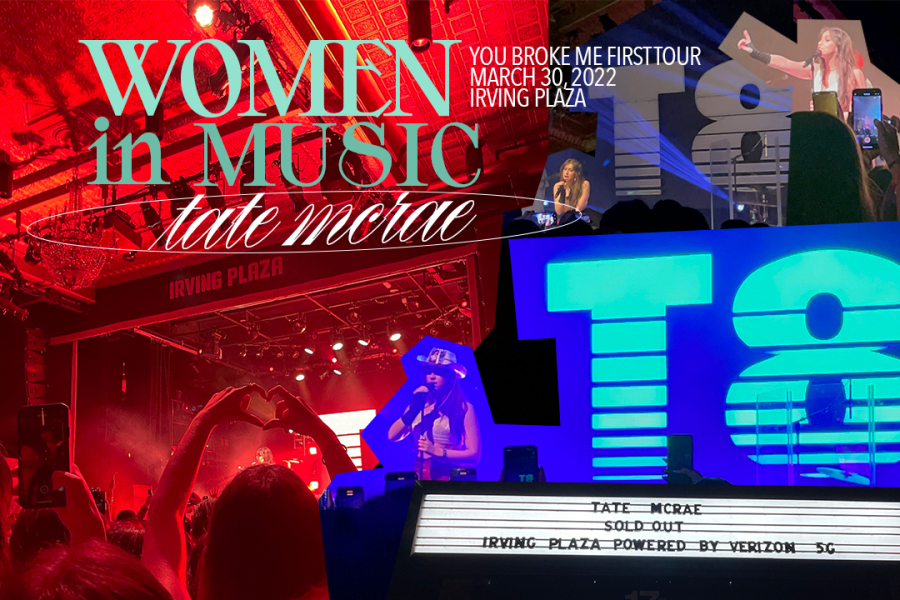 tate mcrae women in music collage of photos from concert