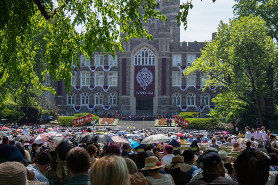 Spectators viewing the commencement ceremony