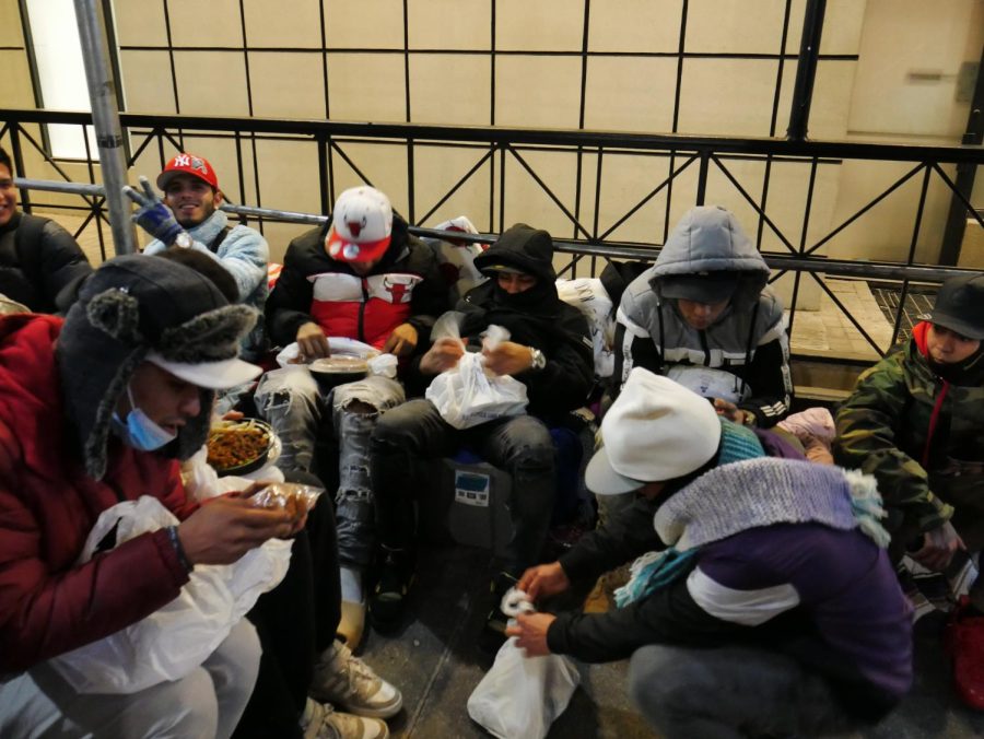 Protesting asylum seekers ate hot food provided by mutual aid groups.