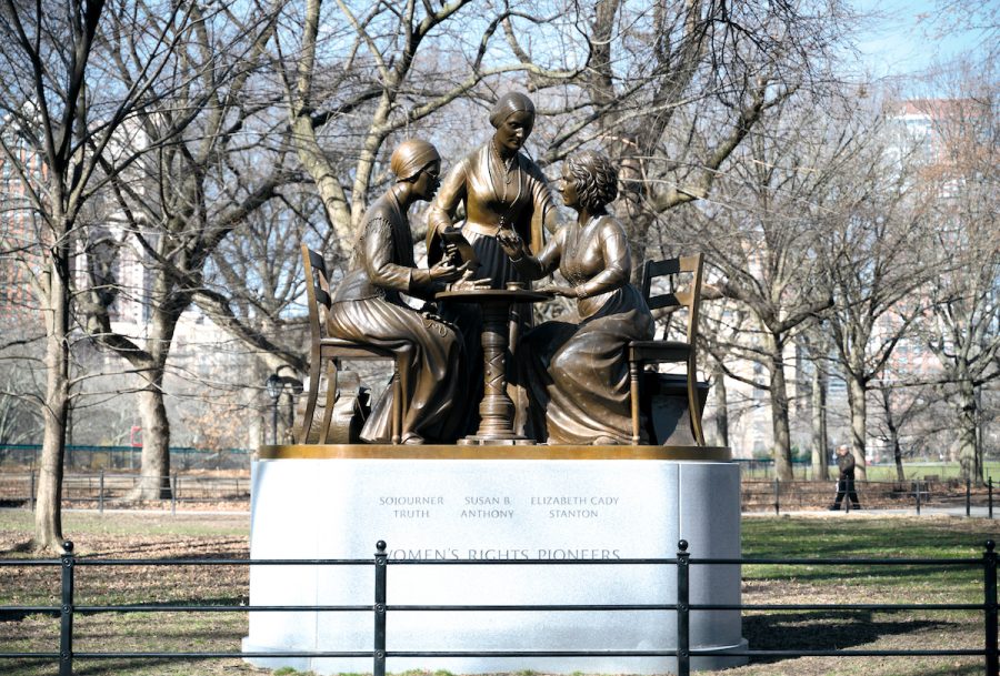 The Women’s Rights Pioneers statue is the first in Central Park to depict real-life women. 