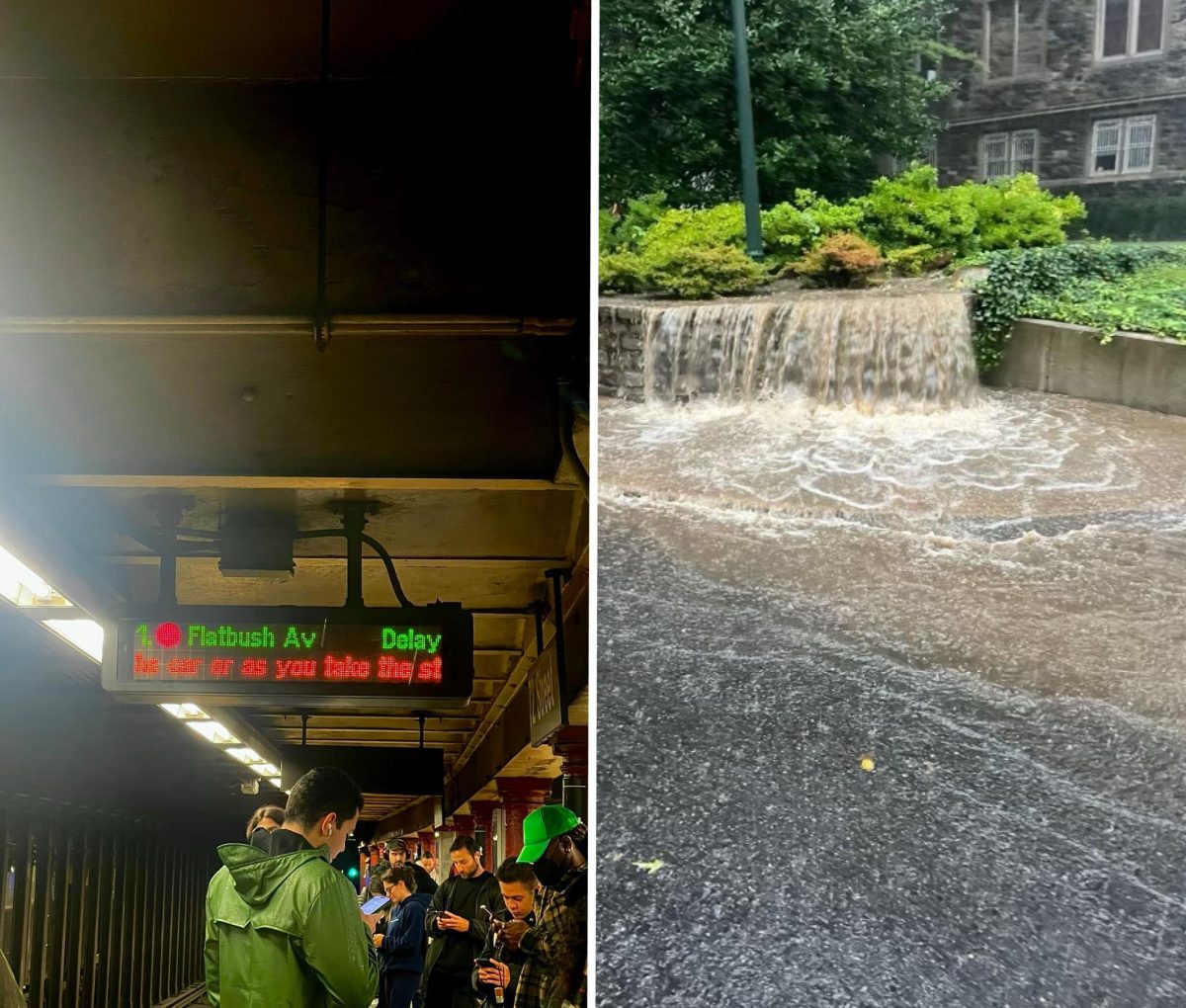 Delays in transportation and flooding throughout New York City affected commutes to campus. 

COURTESY OF CORBIN GREGG AND TEAGAN ANGELL