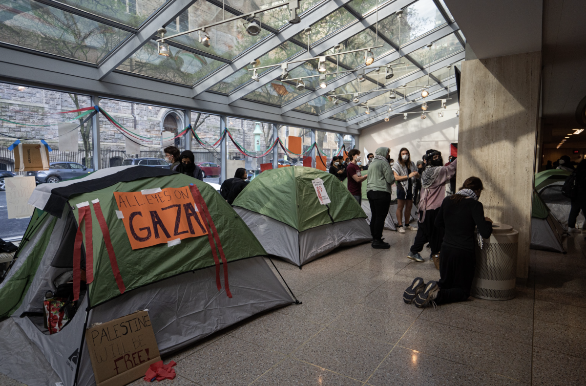 The+encampment+in+the+Lowenstein+lobby+was+organized+by+Fordhams+SJP.