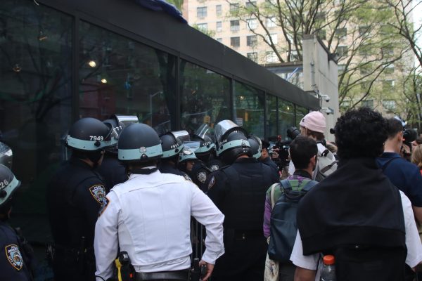 NYPD presence outside Fordham's Lincoln Center campus on May 1.