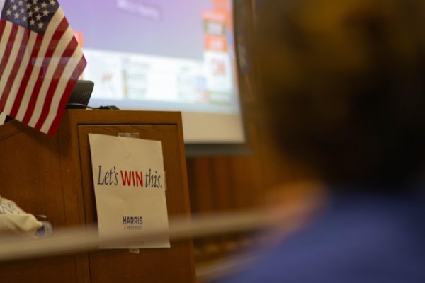 Fordham students gathered at the Rose Hill campus for a Democratic watch party on election night.