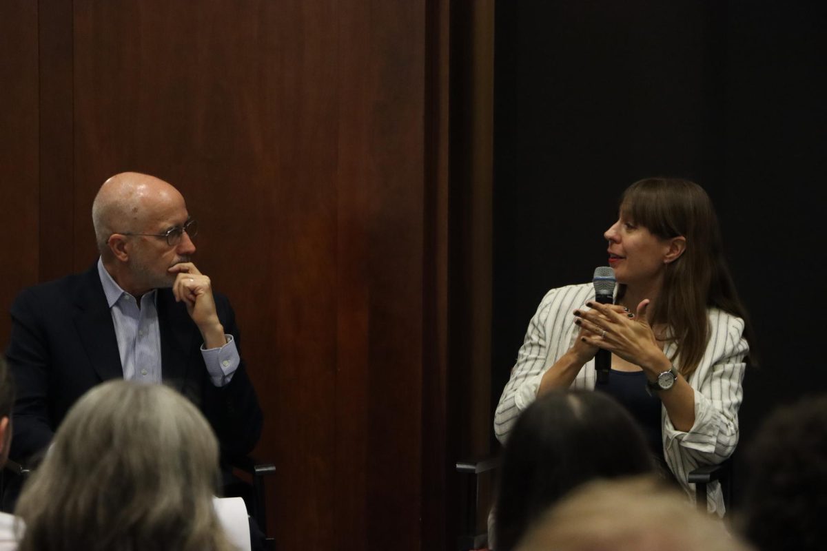 David Gibson (left), the director of Fordham’s Center on Religion and Culture (CRC), moderated the conversation with Dorothy Fortenberry (right).