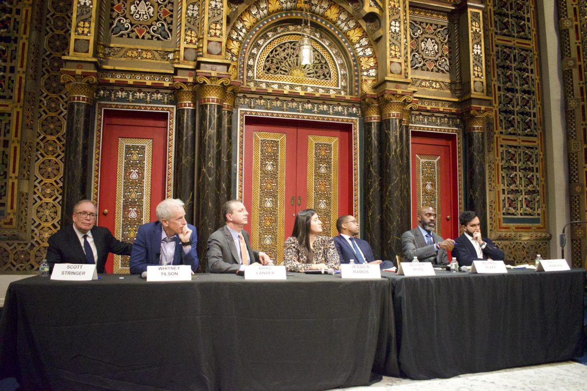 Mayoral candidates from left to right; Scott Stringer, Whitney Tilson, Brad Lander, Jessica Ramos, Zellnor Myrie, Michael Blake and Zohran Mamdani. 