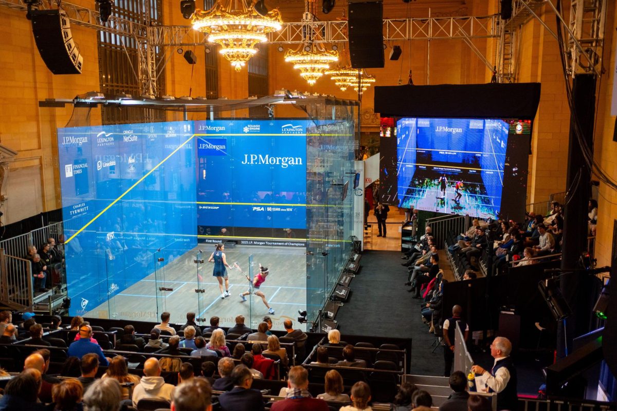 Tournament of Champions’ glass squash court in the middle of Vanderbilt Hall in Grand Central Terminal.