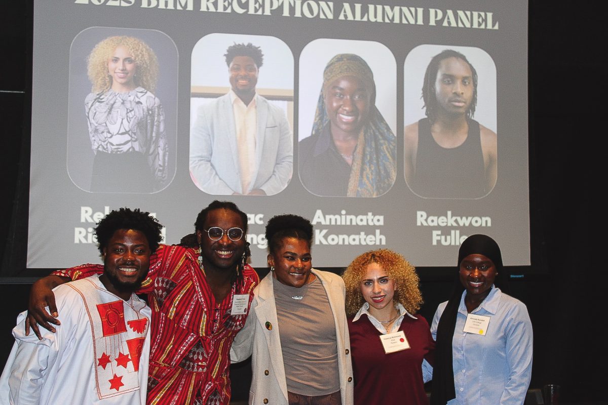 Alumni panel poses with BSA president Kennedi Hutchins (center). 