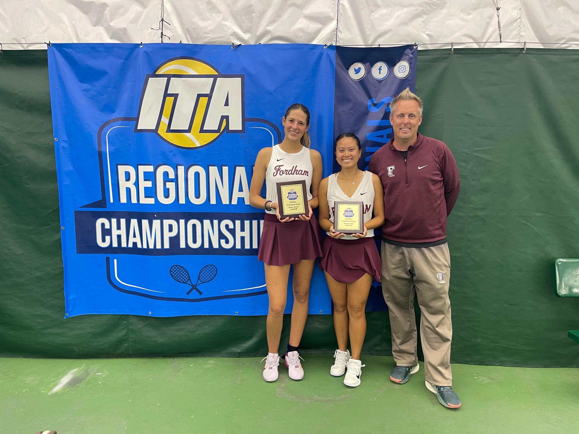 Nevena Kolarevic and Julianne Nguyen pose with their awards at the ITA Northeast Regional Championships.
