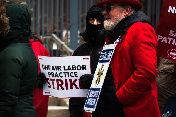 Hospital nurses protested outside Mount Sinai West to preserve benefits that are at risk in new contracts by hospitals city-wide.