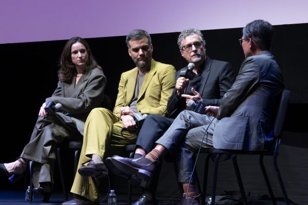Kleber Mendonça Filho and Emilie Lesclaux fielded questions at the Elinor Bunin Munroe Film Center.